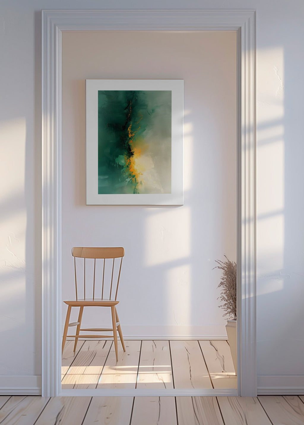 Abstraktní obraz zeleno-zlatý - Soumrak – Canvas