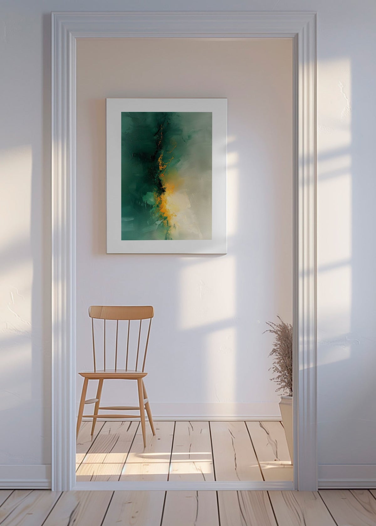 Abstraktní obraz zeleno-zlatý - Soumrak – Canvas