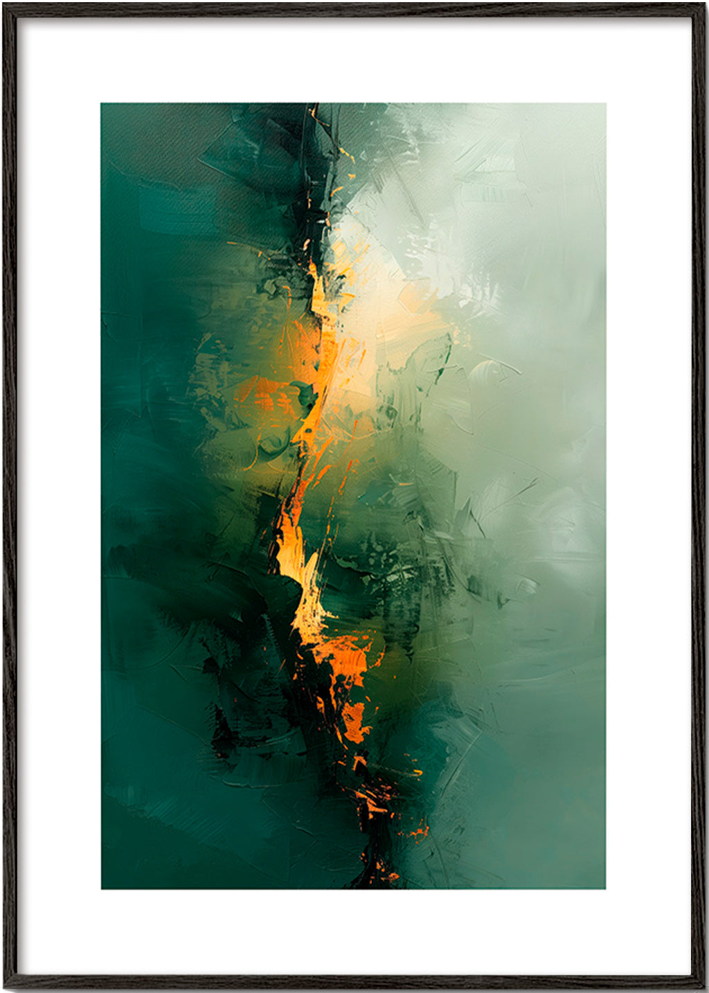 Abstraktní obraz s vertikálními zelenými pruhy – Black Frame