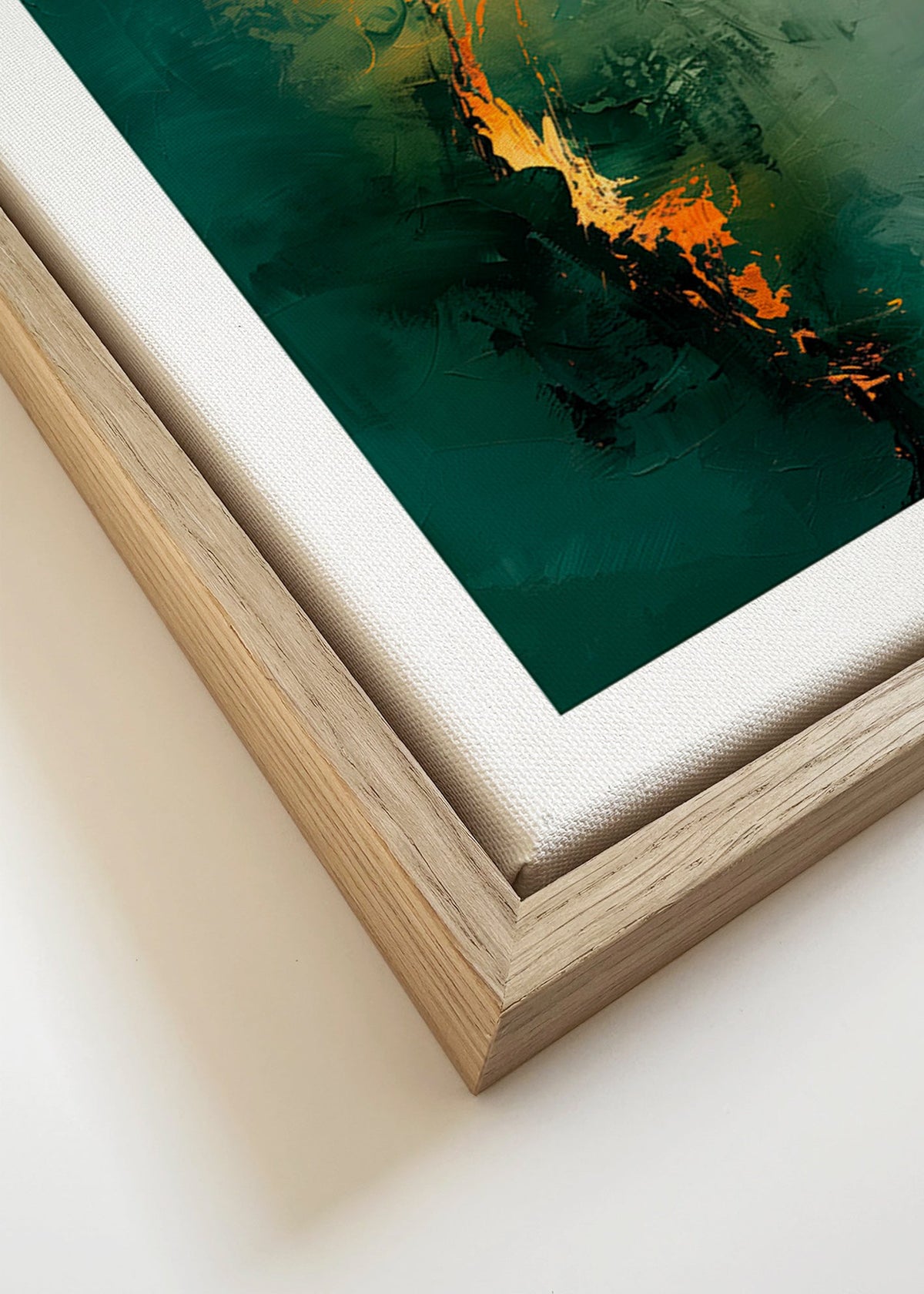 Abstraktní obraz s vertikálními zelenými pruhy – Canvas detail