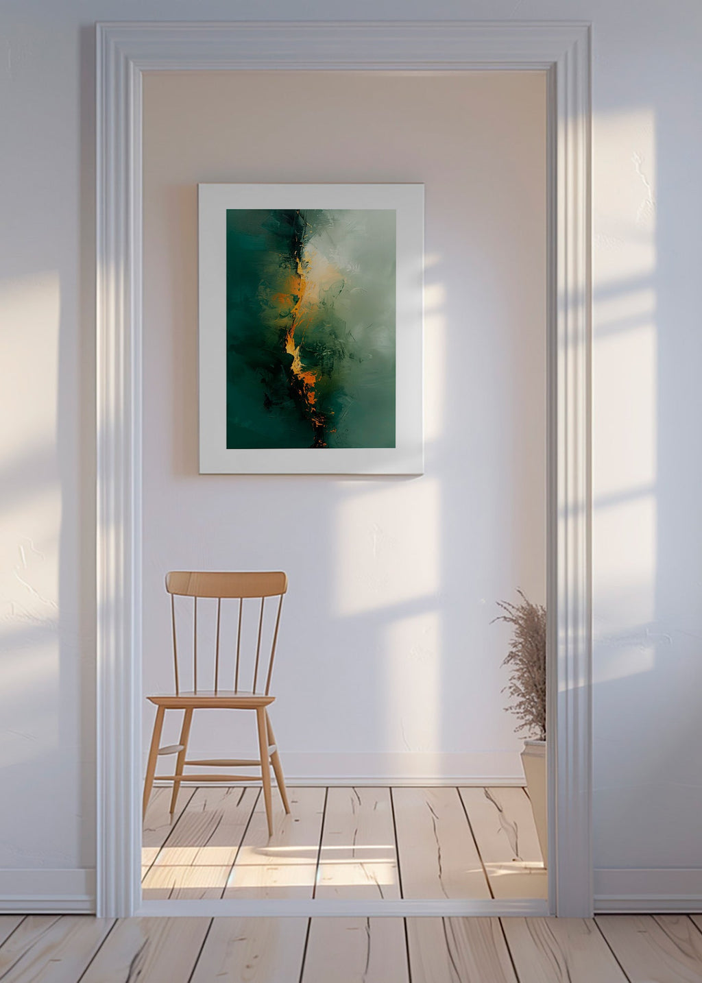 Abstraktní obraz s vertikálními zelenými pruhy – Canvas