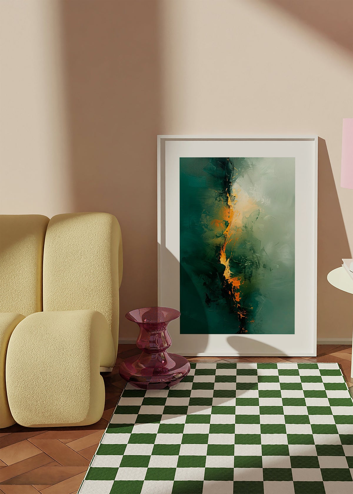 Abstraktní obraz s vertikálními zelenými pruhy – Product1