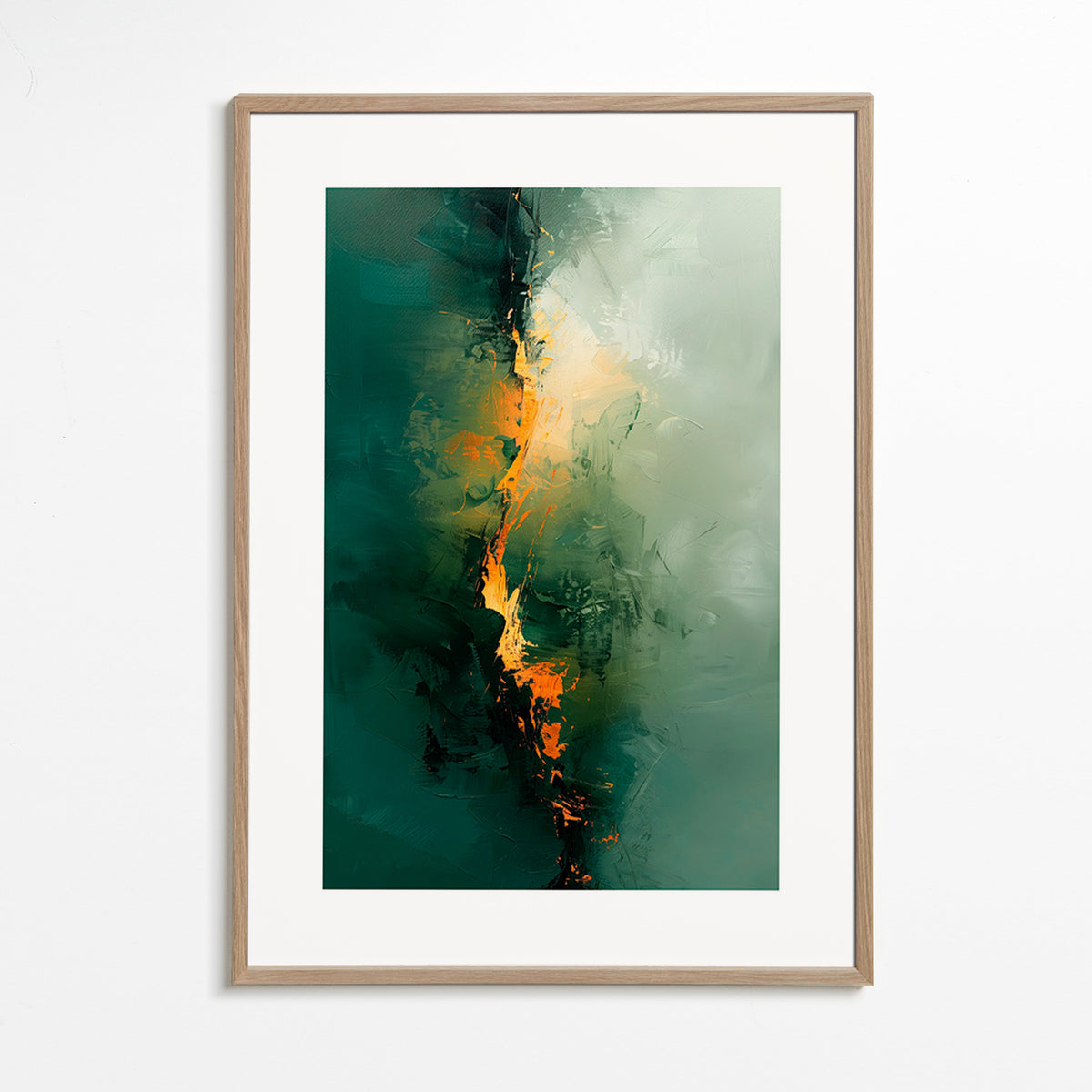 Abstraktní obraz s vertikálními zelenými pruhy – Oak Frame