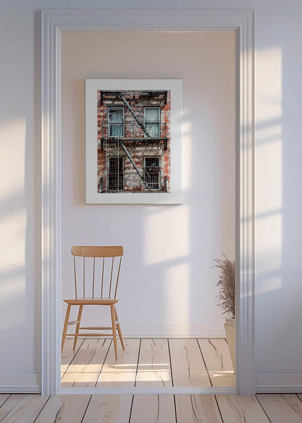 Fotografie fasády s hasičským žebříkem – Canvas