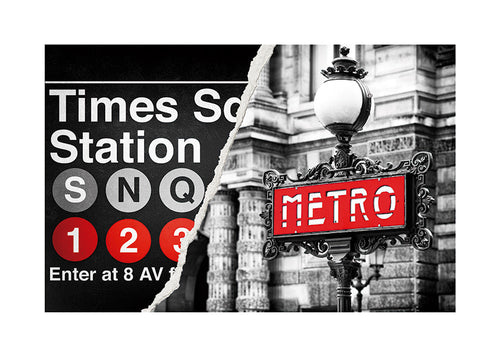 Plakát města s červeným nápisem Metro