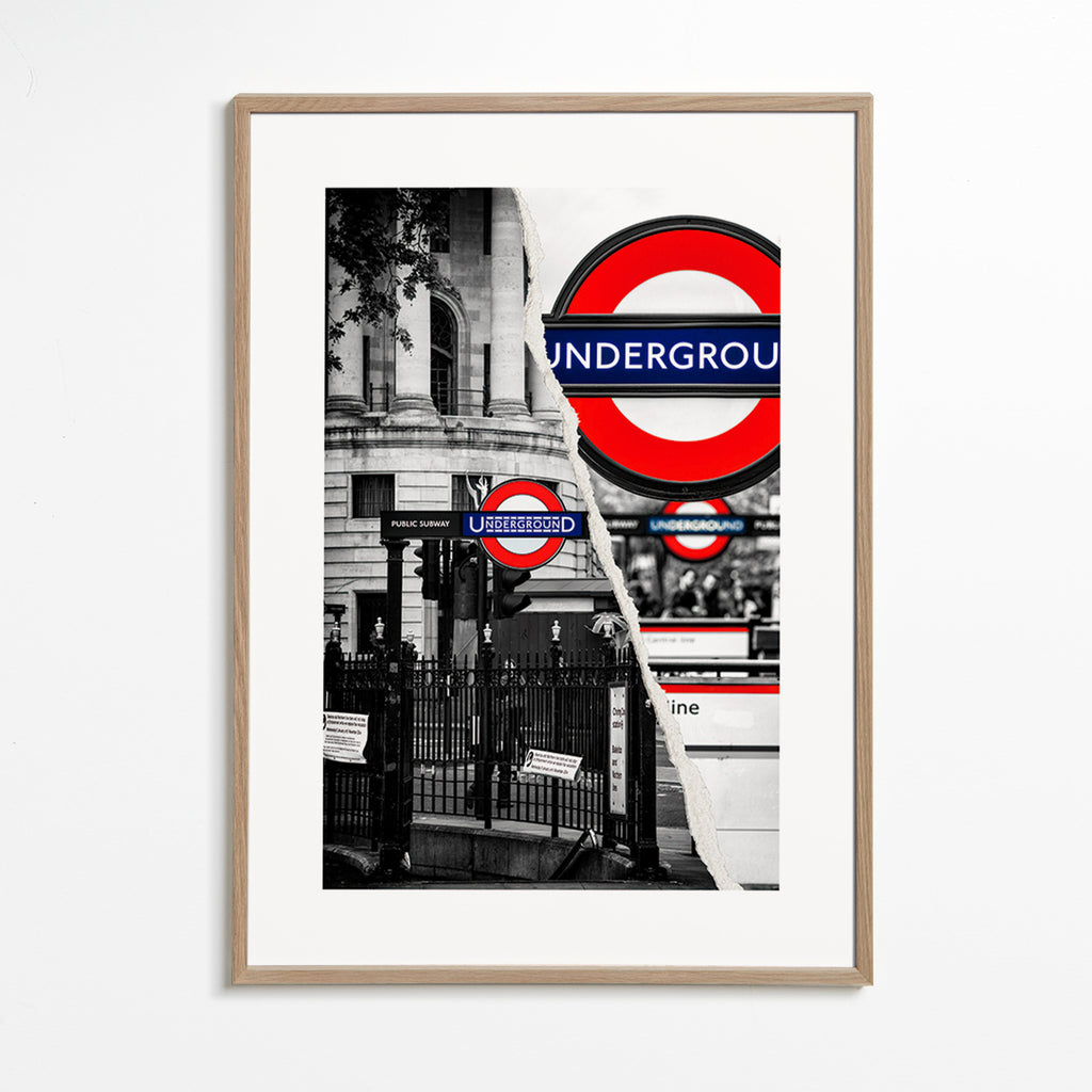 Obraz města s nápisem Underground z Londýna – Oak Frame