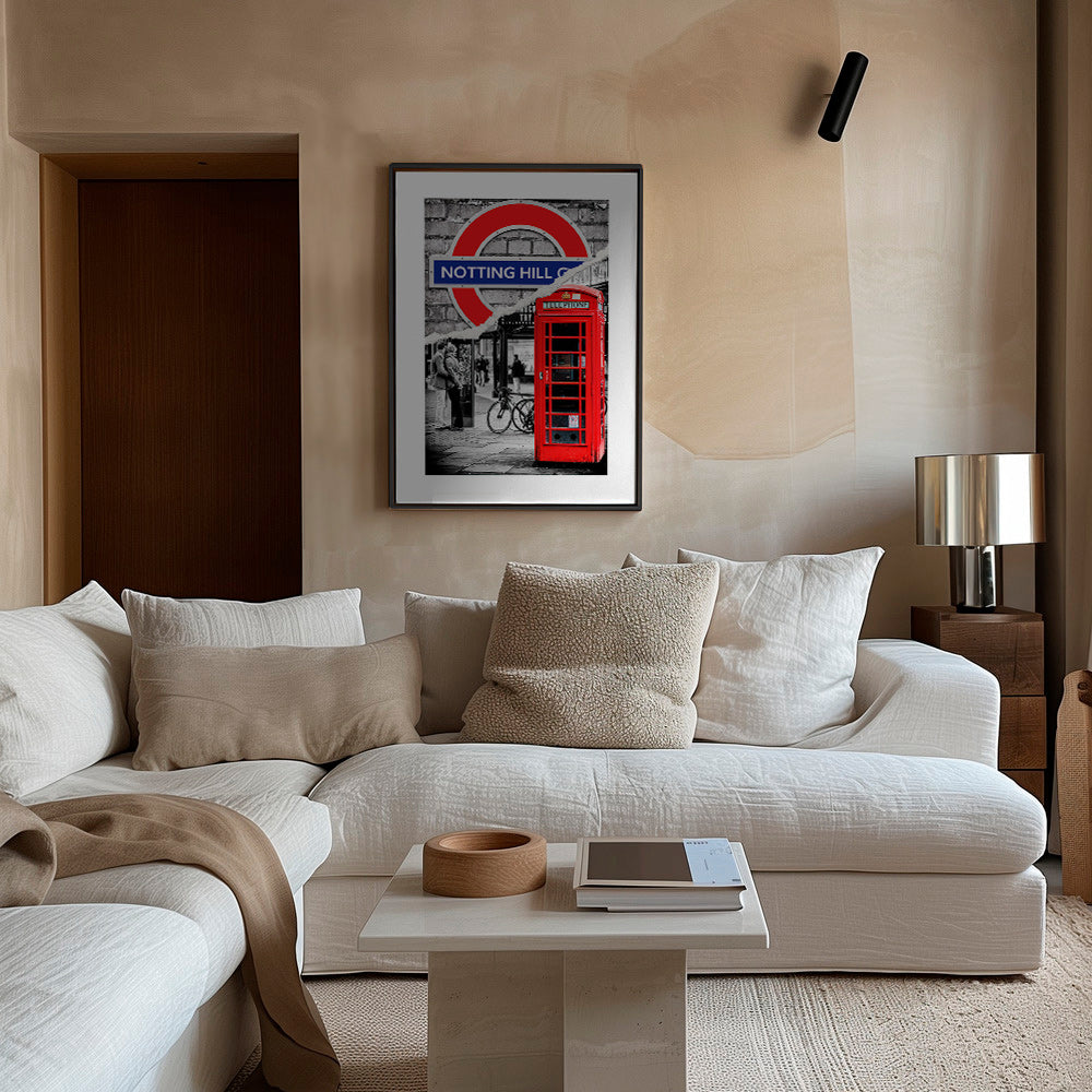 Obraz města s červenou telefonní budkou Notting Hill – Canvas1