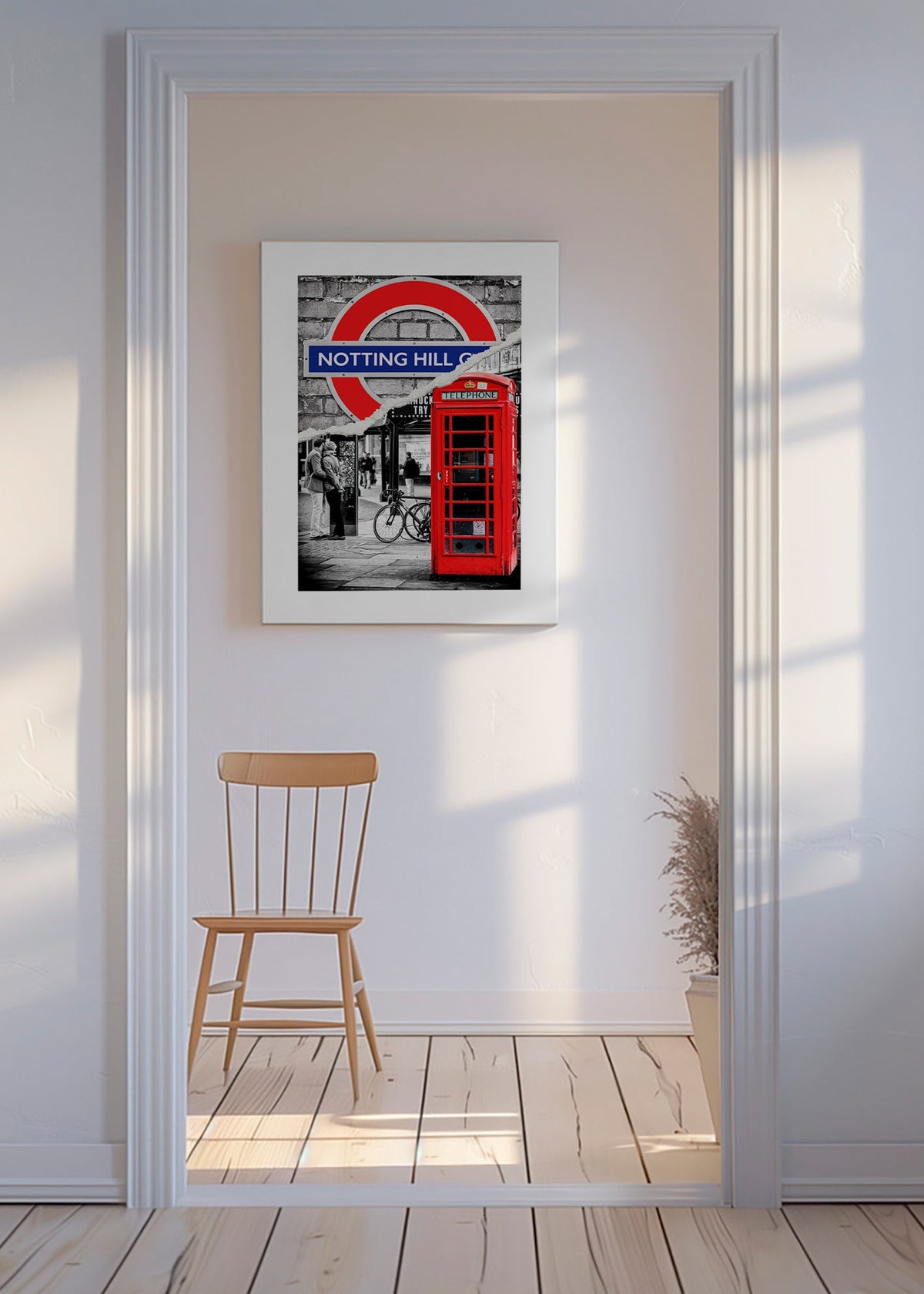 Obraz města s červenou telefonní budkou Notting Hill – Canvas