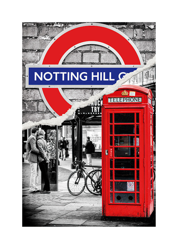 Obraz města s červenou telefonní budkou Notting Hill