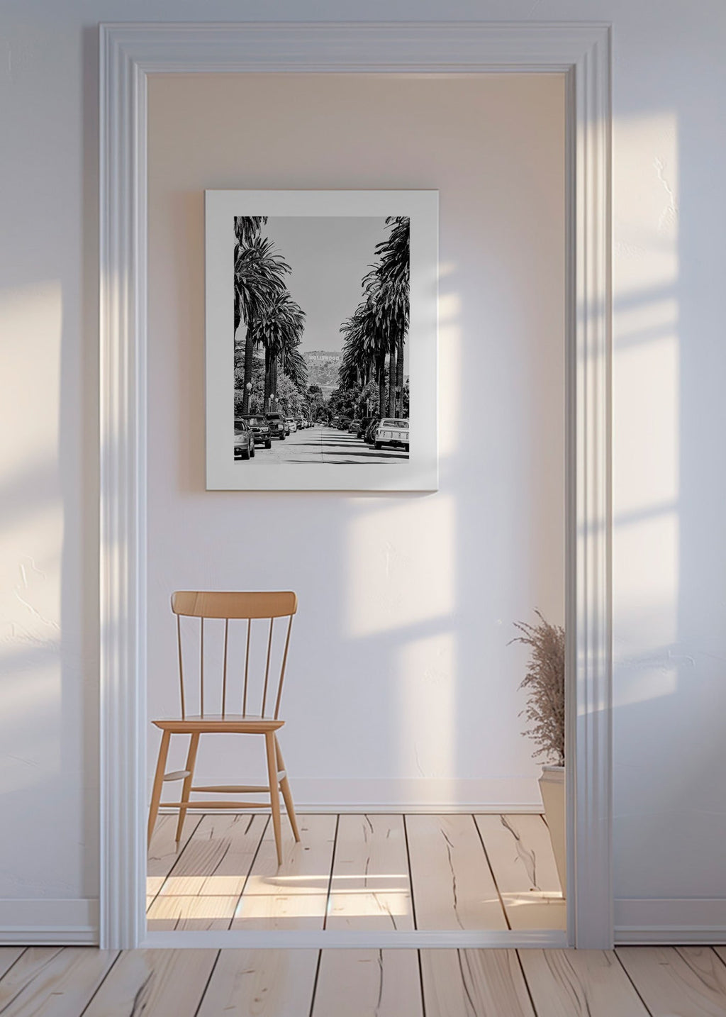 Cestovní plakát Hollywood palmová ulice černobílý – Canvas