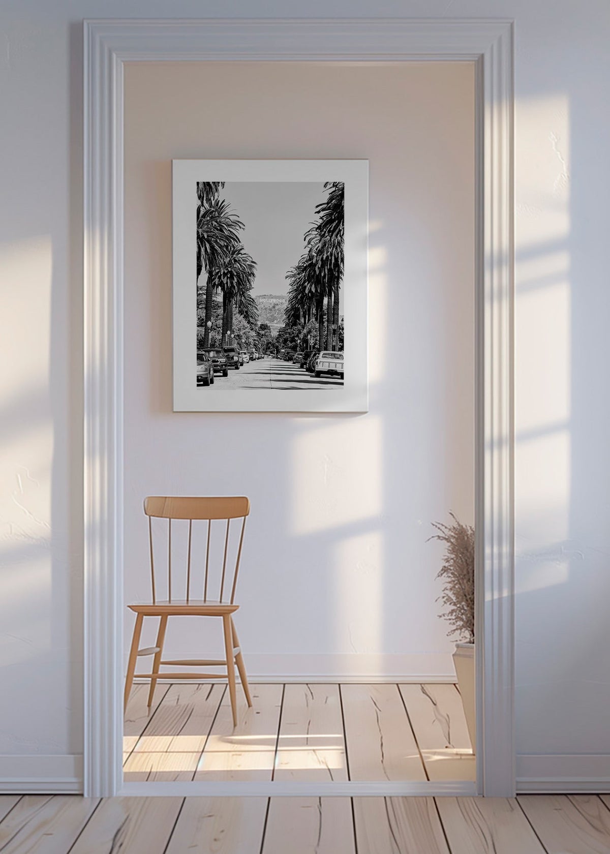 Cestovní plakát Hollywood palmová ulice černobílý – Canvas