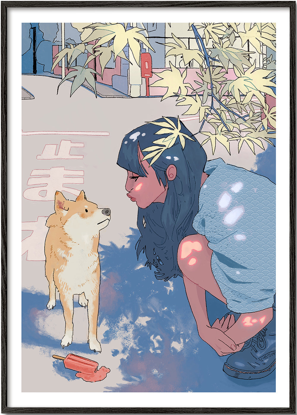 Ilustrace dívka a shiba