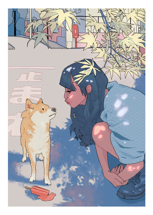 Ilustrace dívka a shiba