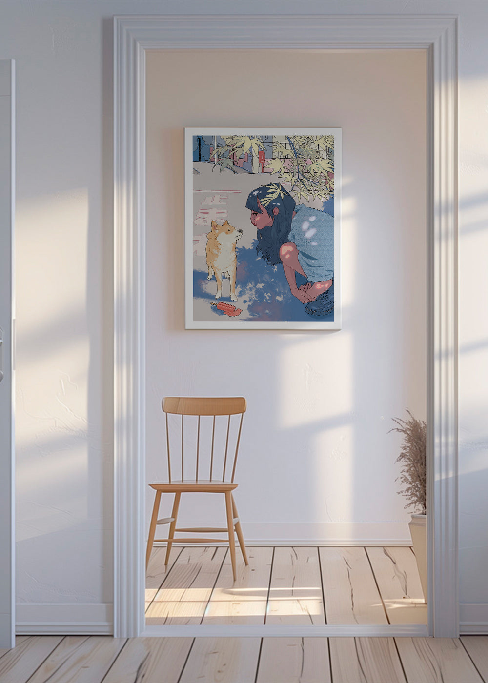 Ilustrace dívka a shiba