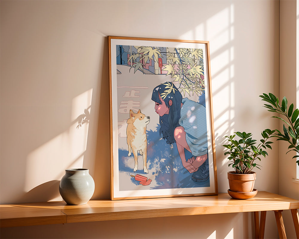 Ilustrace dívka a shiba