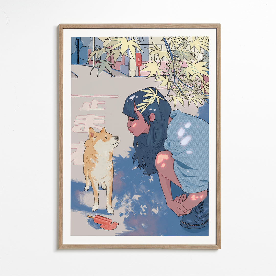 Ilustrace dívka a shiba