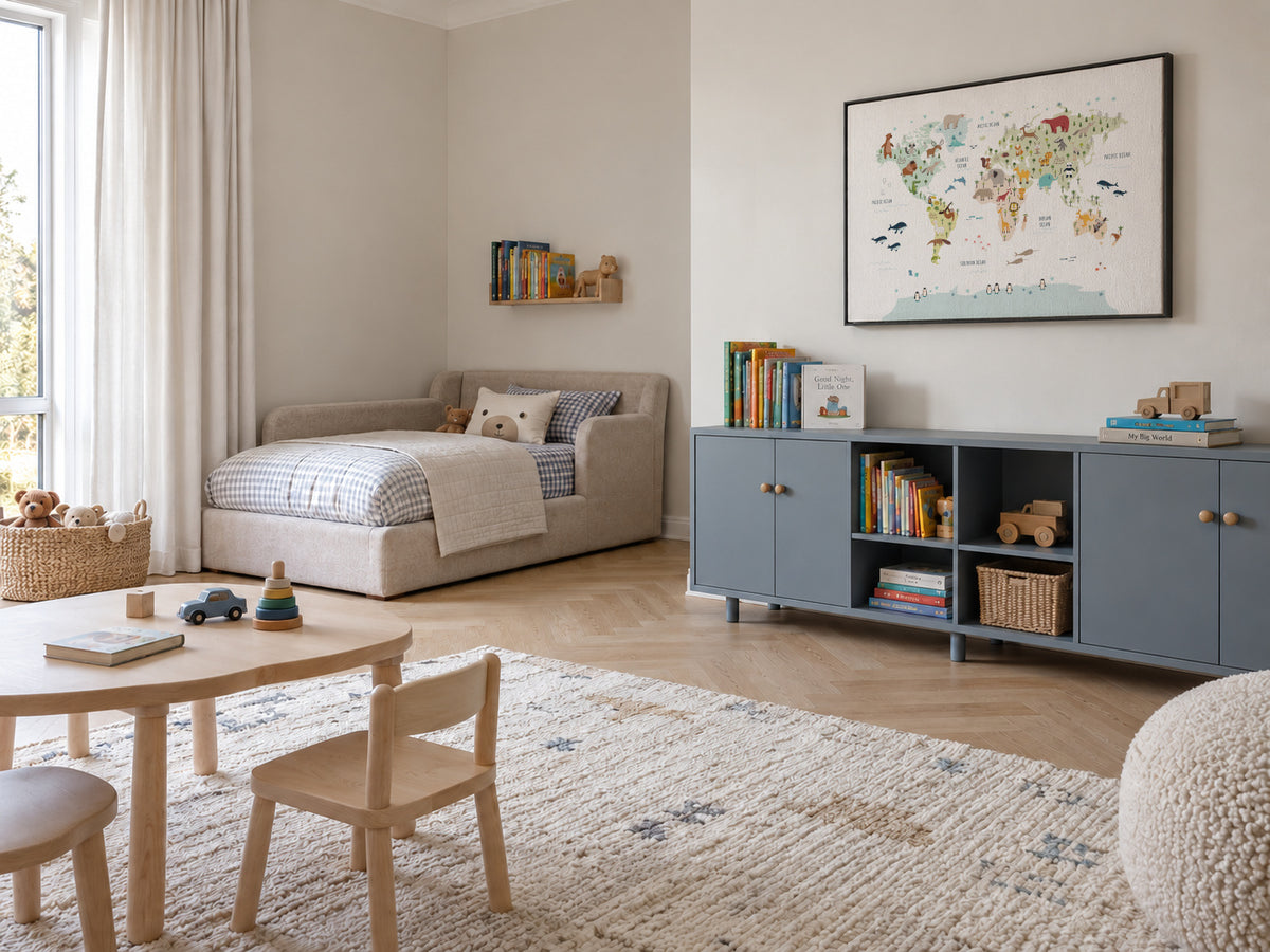 World Map with animals colours - Framed canvas in an interior