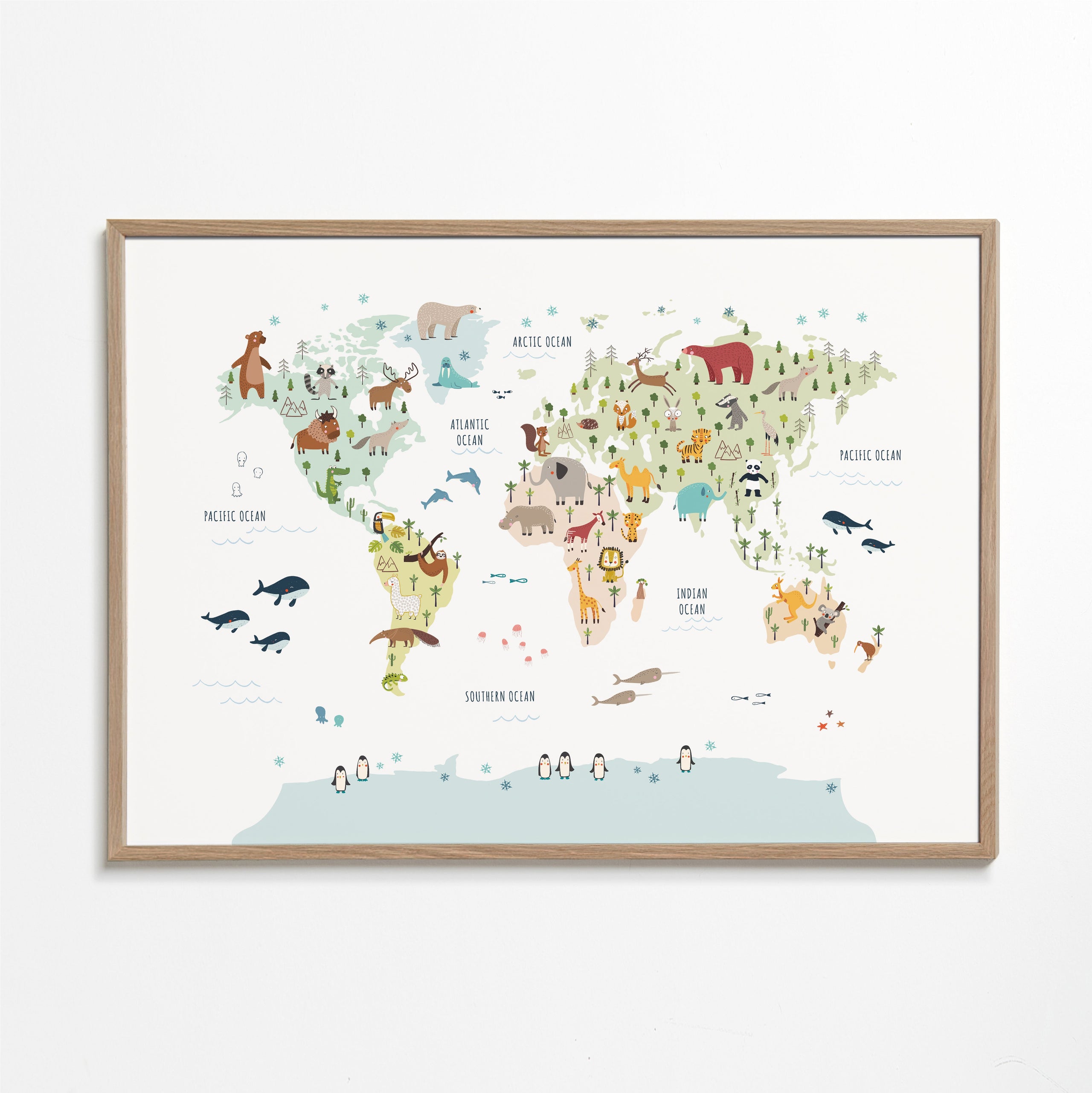 Obraz do kuchyně: mapa světa s ilustrovanými zvířaty