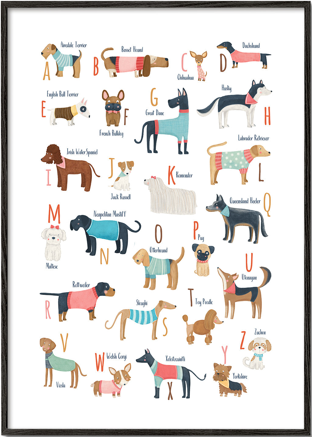 Ilustrace abeceda psů