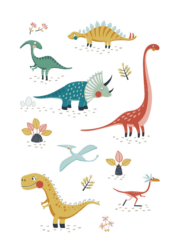 Dětský plakát s hravými dinosaury