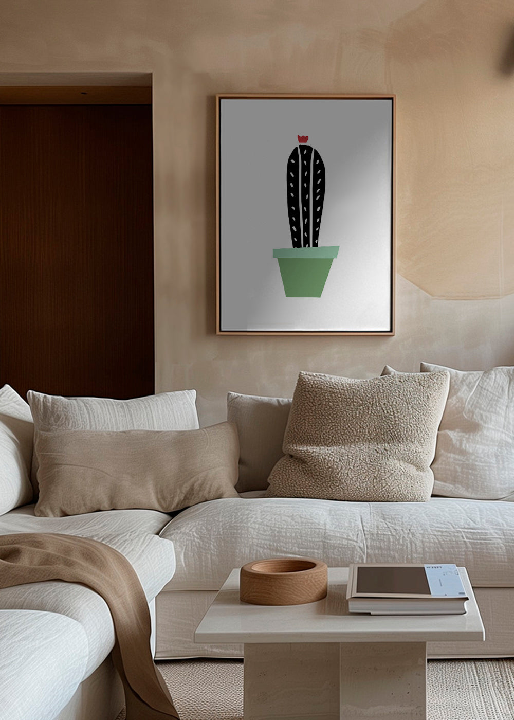 Botanický plakát: minimalistický kaktus v květináči