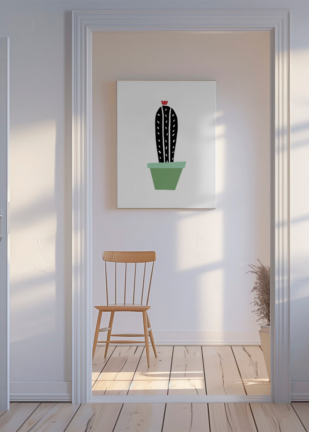 Botanický plakát: minimalistický kaktus v květináči