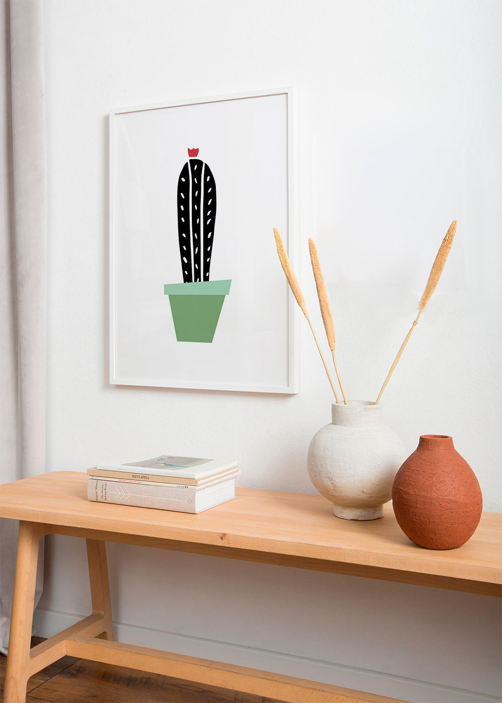 Botanický plakát: minimalistický kaktus v květináči