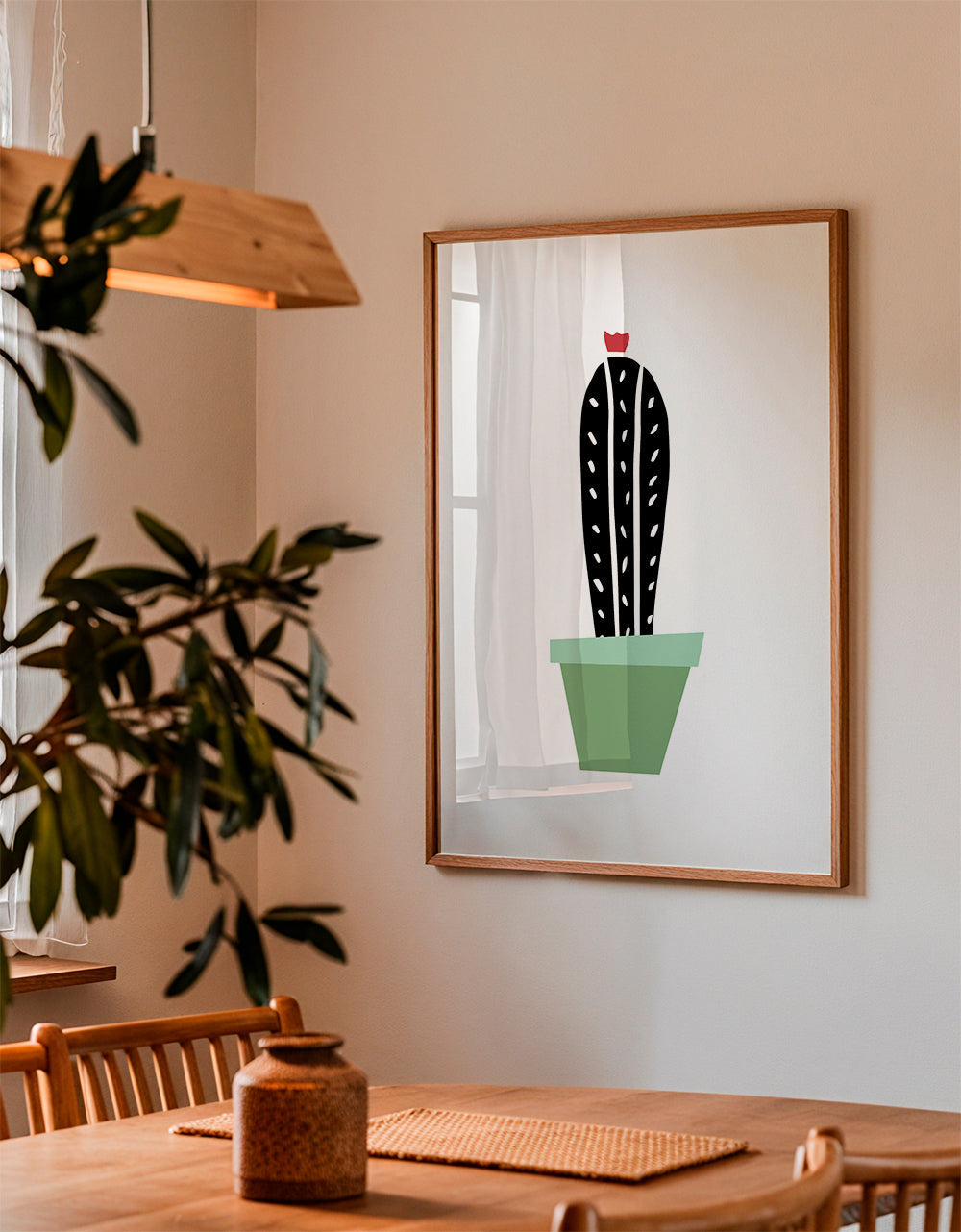 Botanický plakát: minimalistický kaktus v květináči