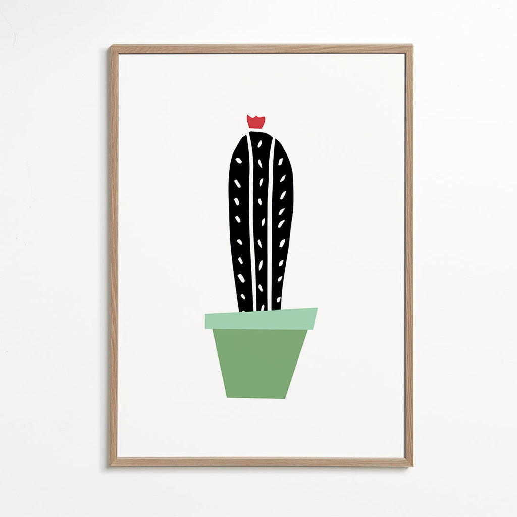 Botanický plakát: minimalistický kaktus v květináči