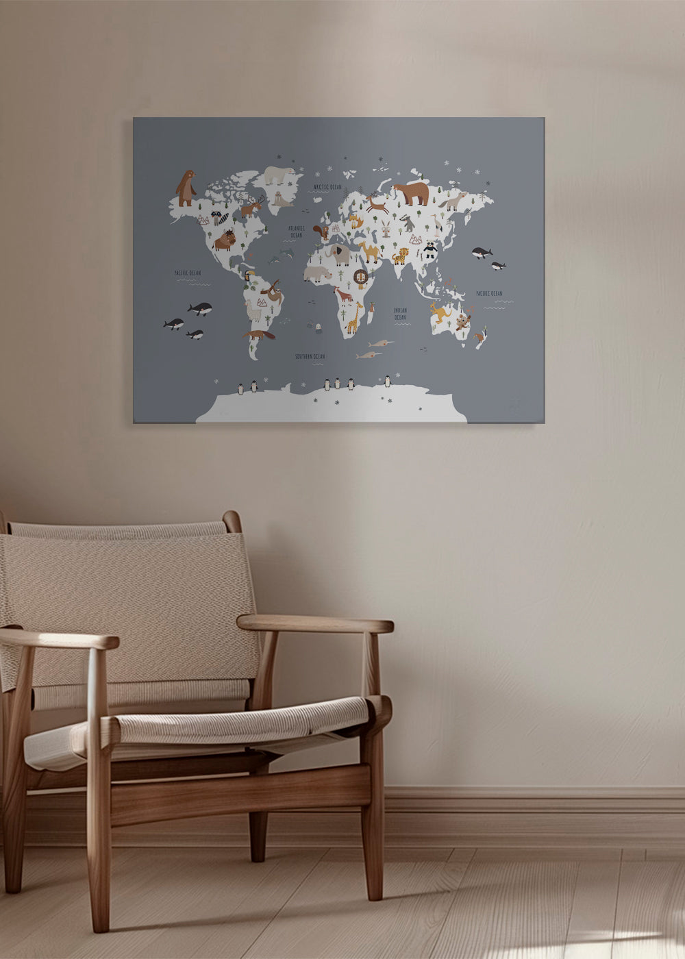 Plakát cesta mapa světa se zvířaty kobaltová