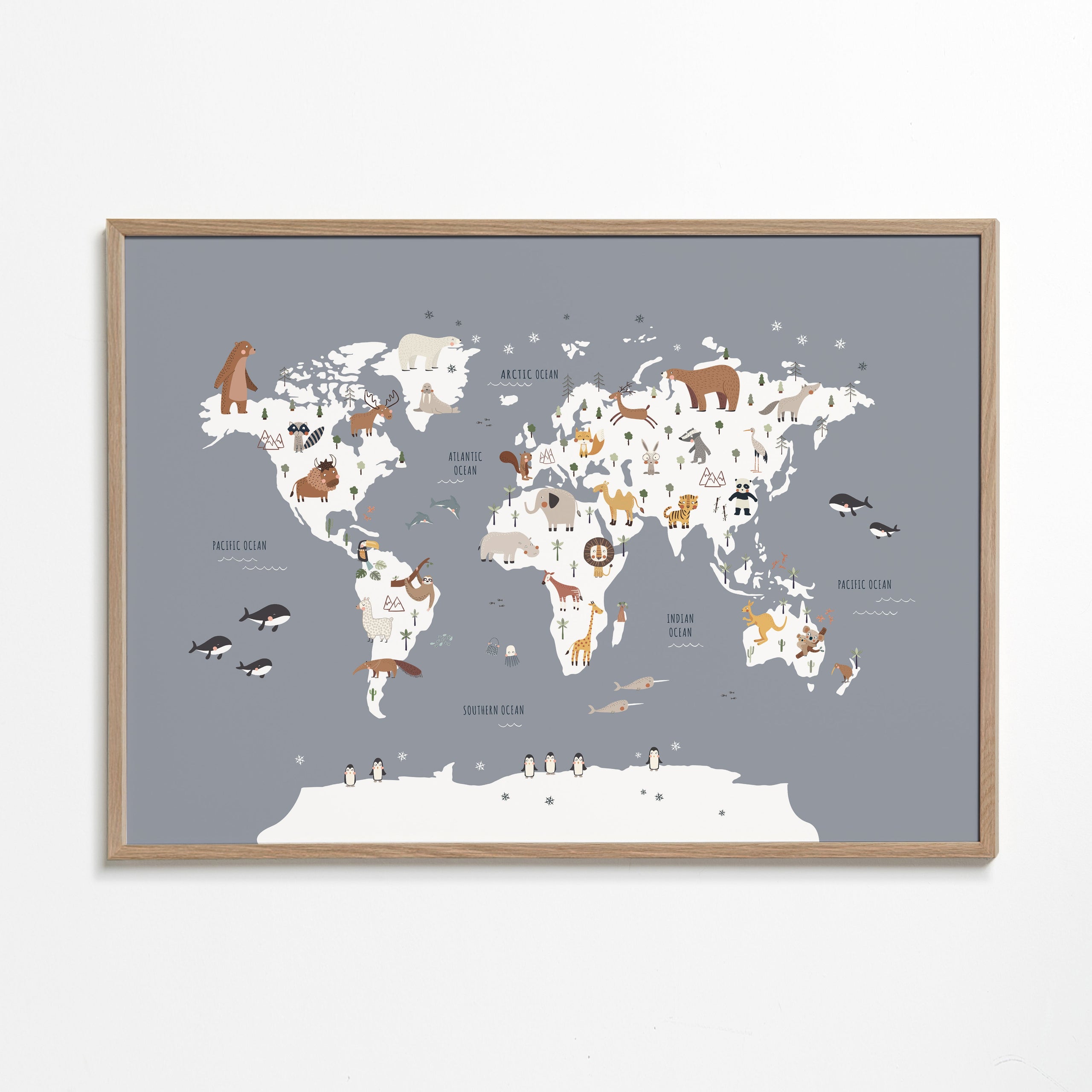 Plakát cesta mapa světa se zvířaty kobaltová