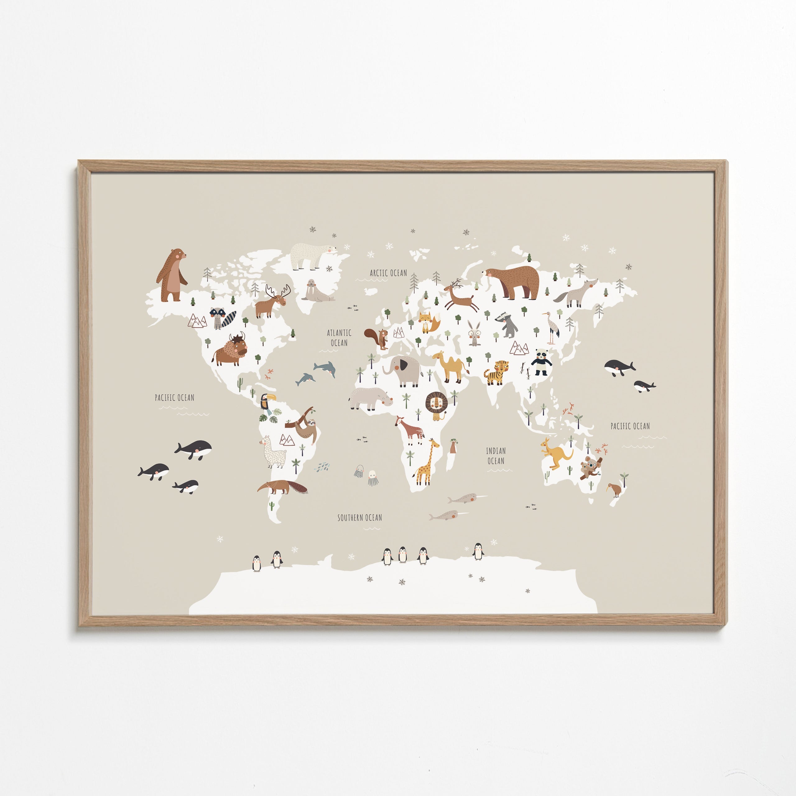 Plakát cestování: mapa zvířat v béžové
