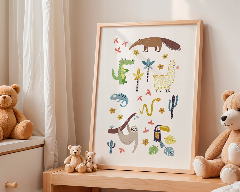 Dětská ilustrace jihoamerická zvířata roztomilá
