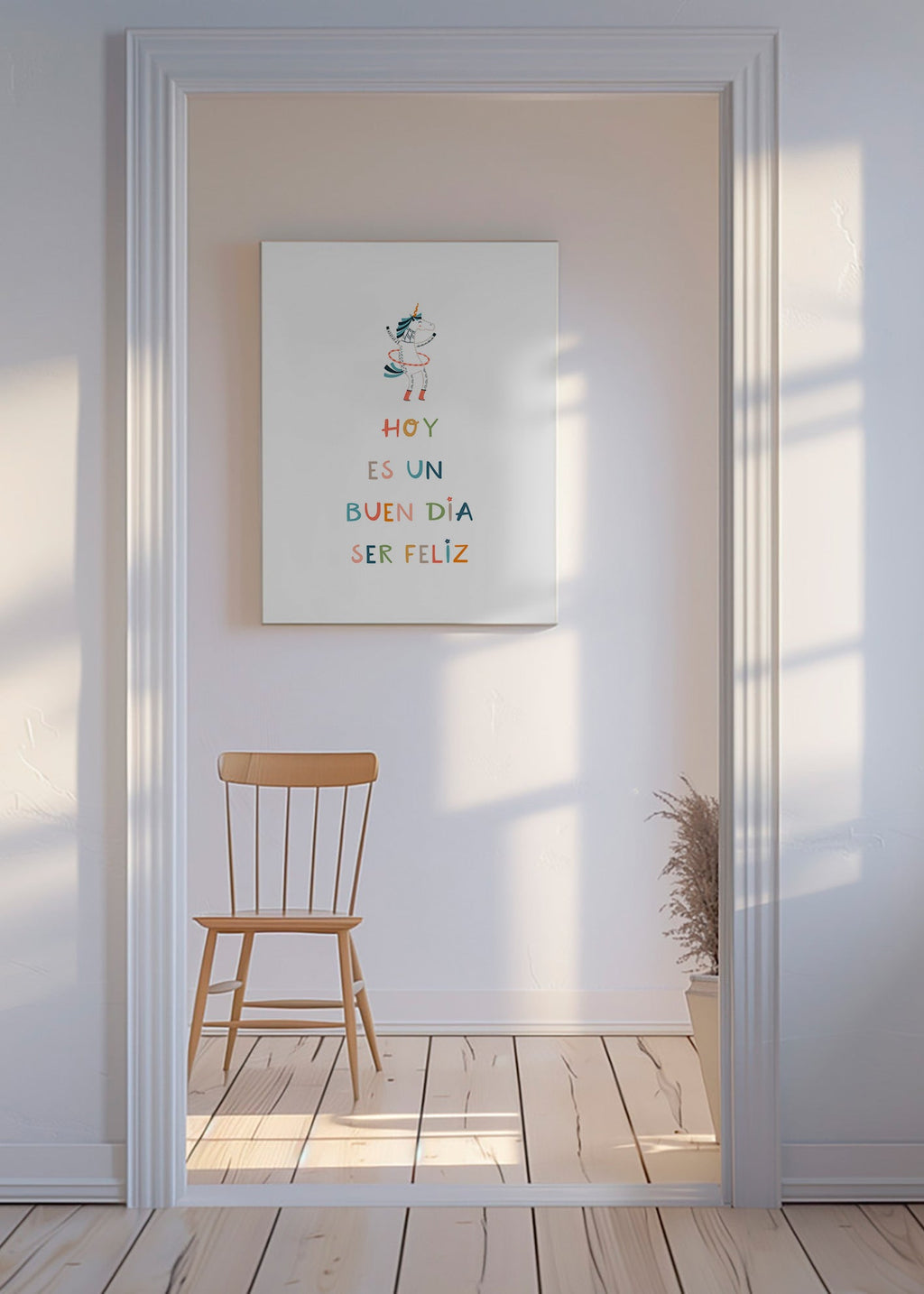 Dětský plakát s jednorožcem a typografickým nápisem