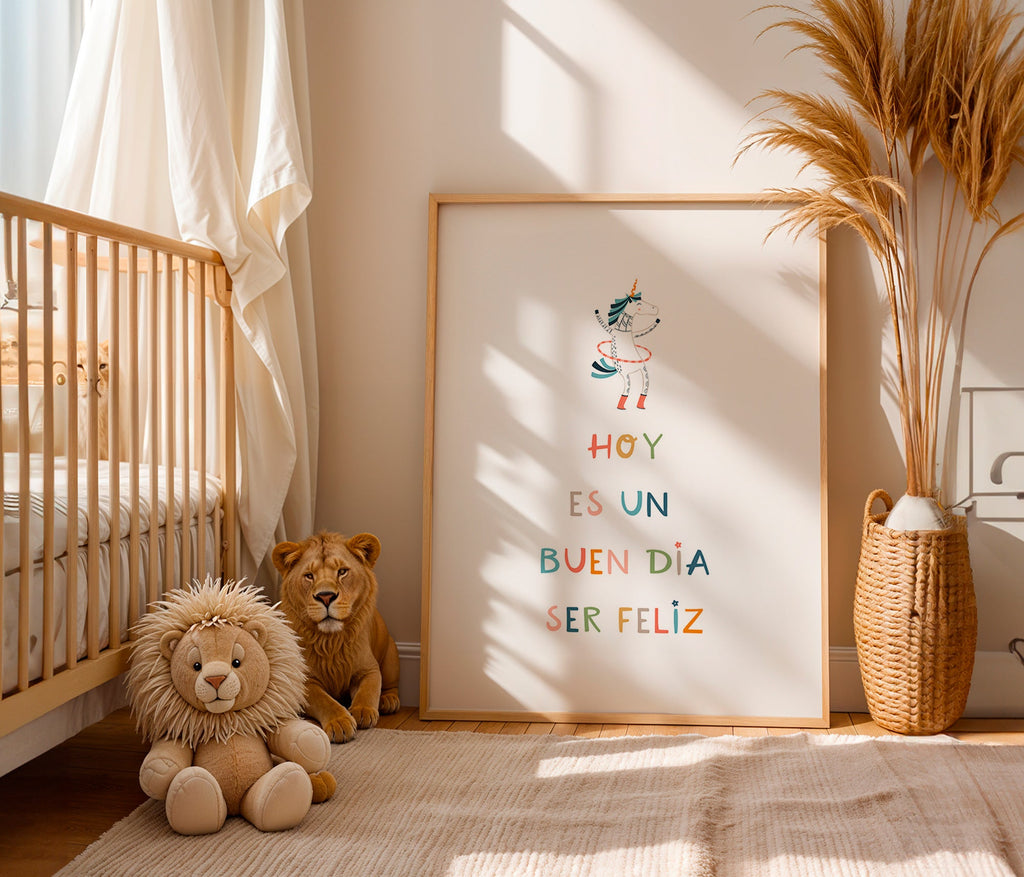 Dětský plakát s jednorožcem a typografickým nápisem