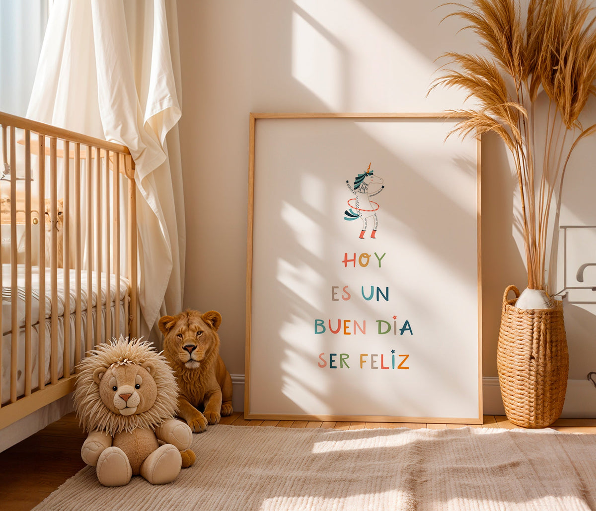 Dětský plakát s jednorožcem a typografickým nápisem