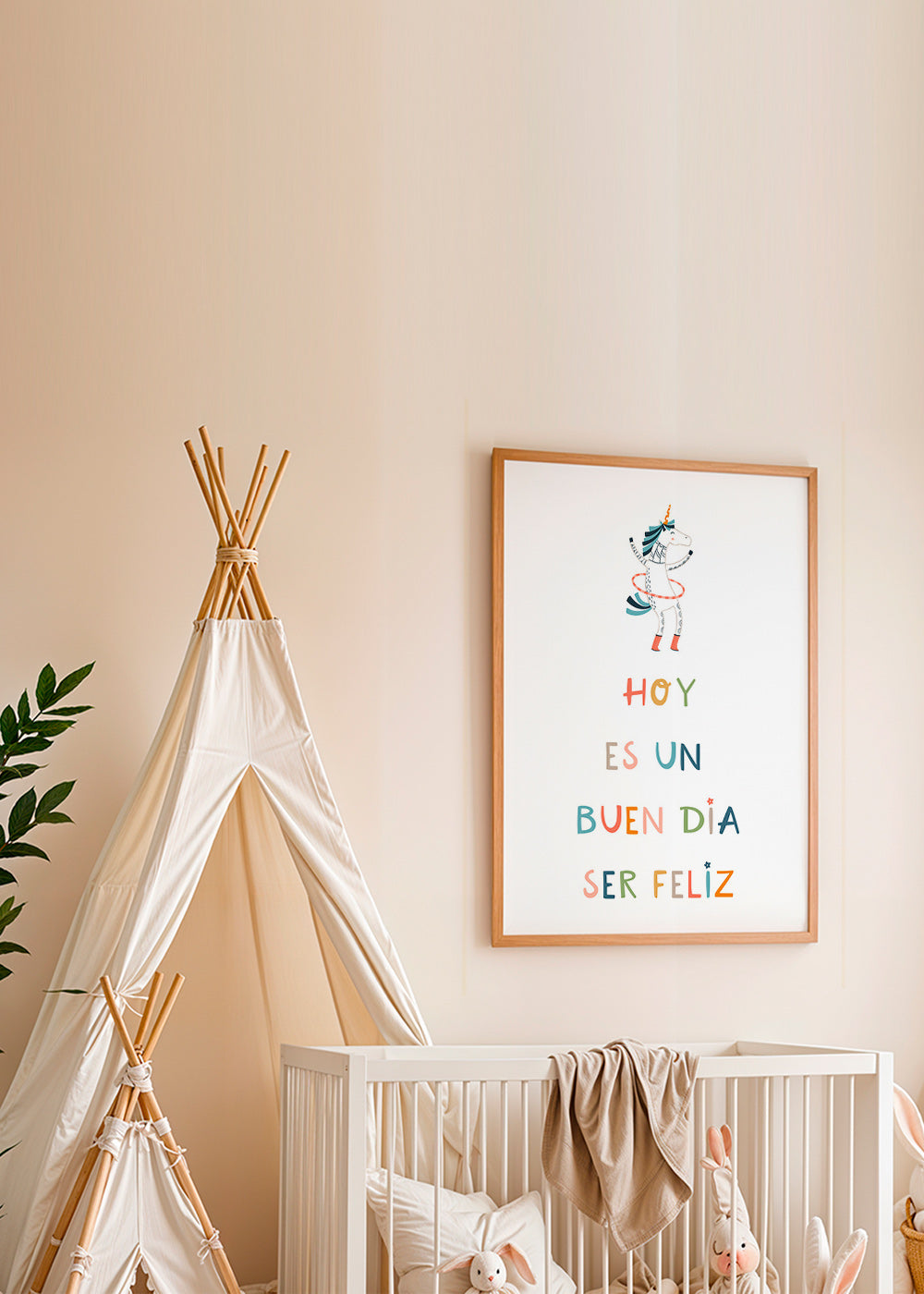 Dětský plakát s jednorožcem a typografickým nápisem