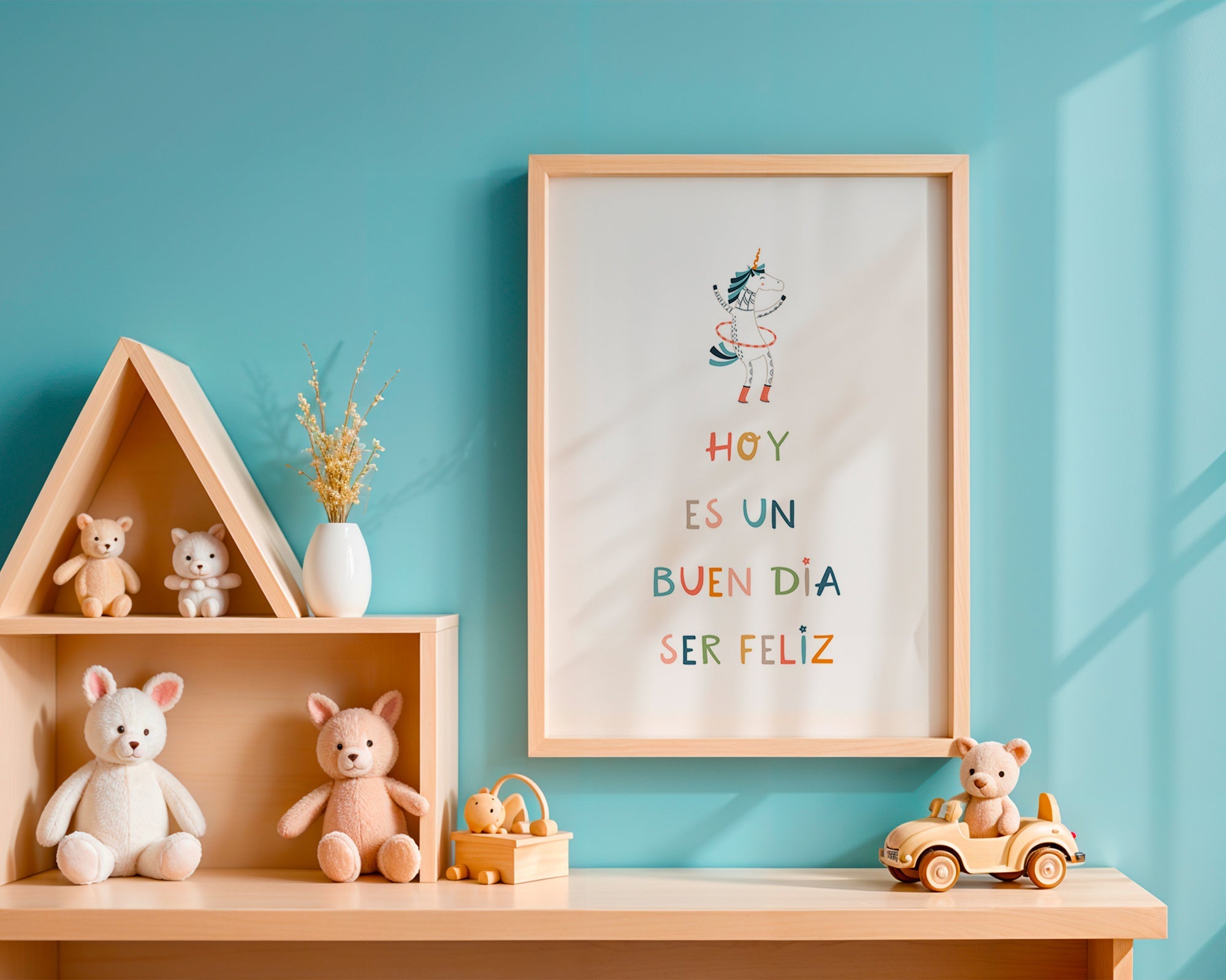 Dětský plakát s jednorožcem a typografickým nápisem