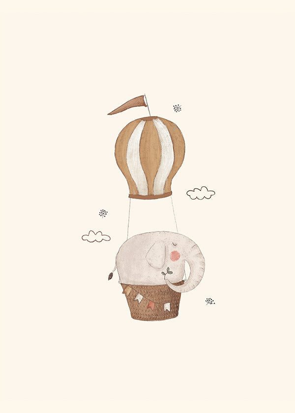 Dětská ilustrace slon v balónu