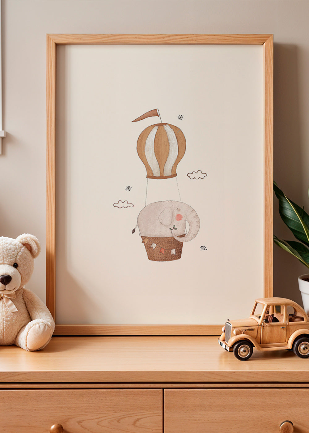 Dětská ilustrace slon v balónu