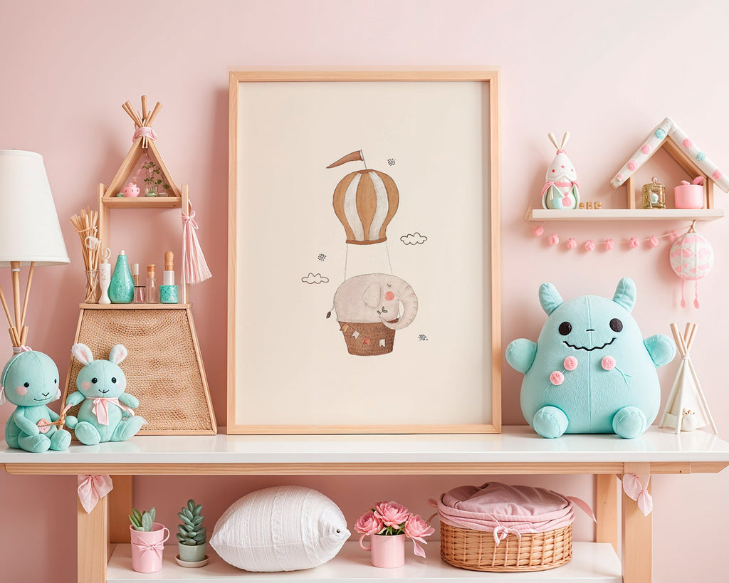 Dětská ilustrace slon v balónu