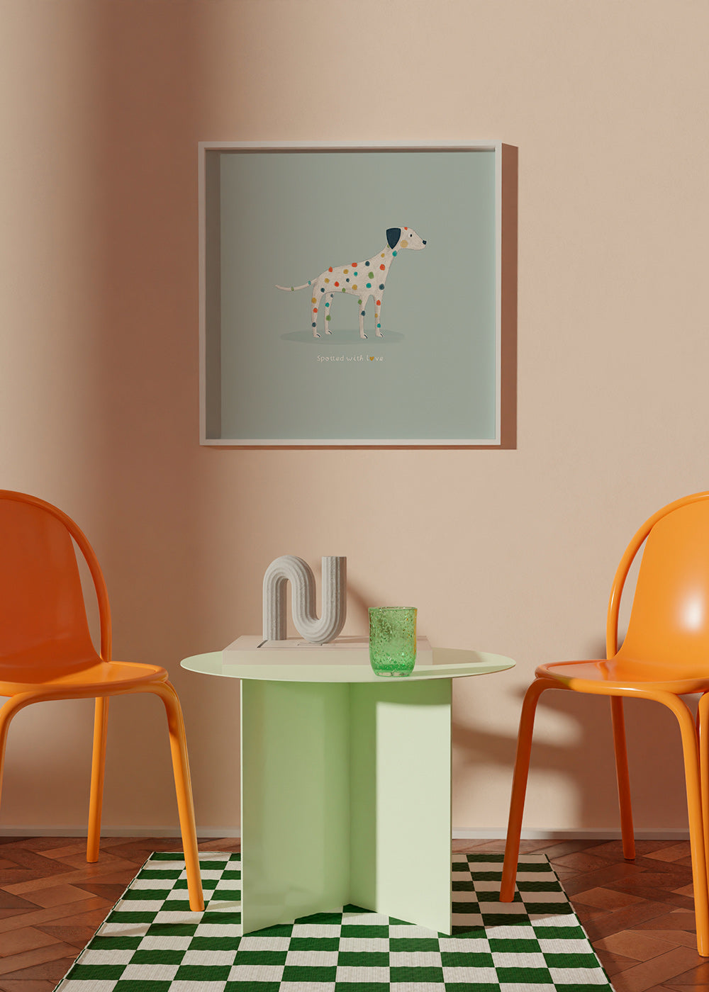 Ilustrace dalmatina s barevnými skvrnami
