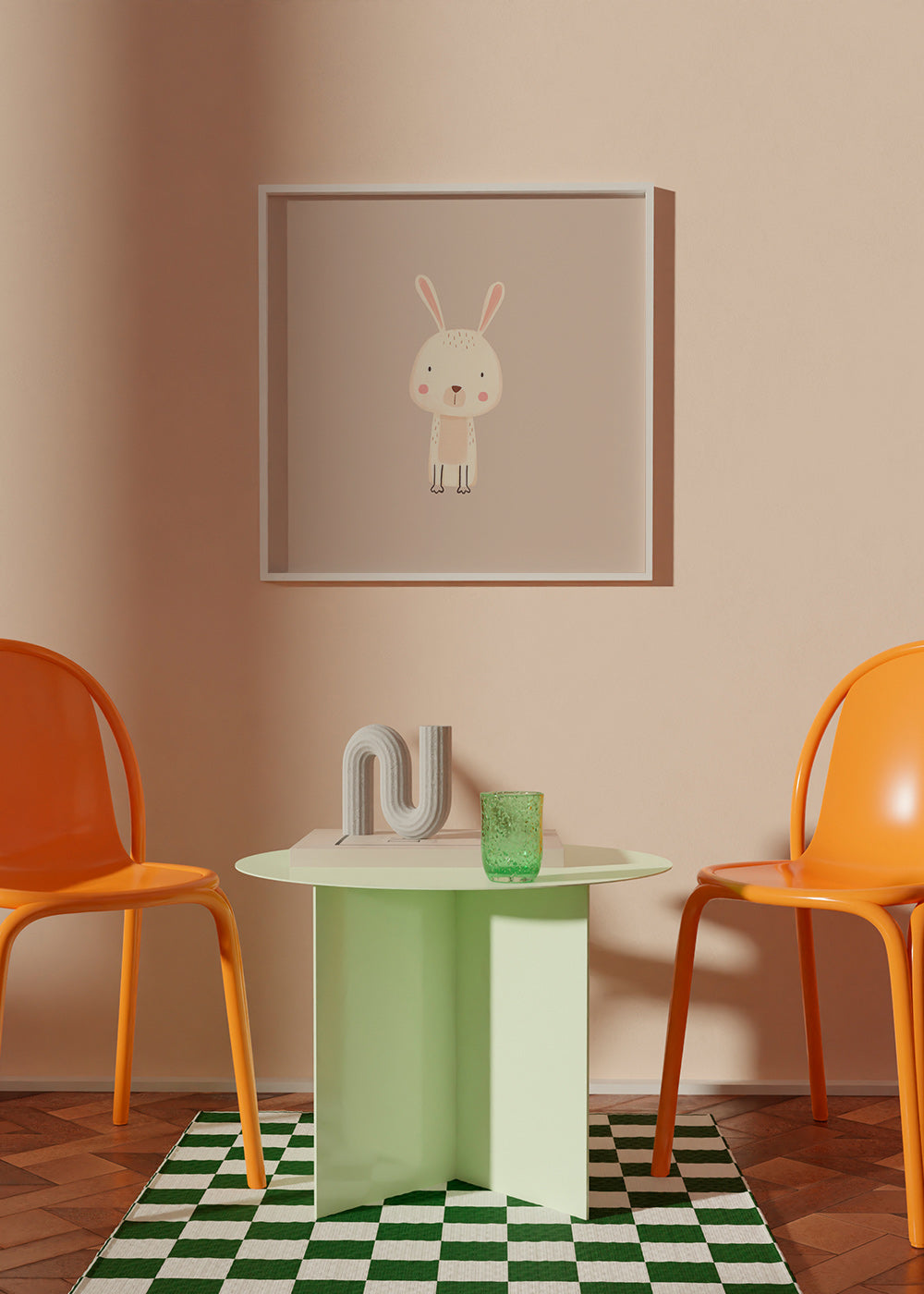 Dětský plakát králík minimal béžové pozadí