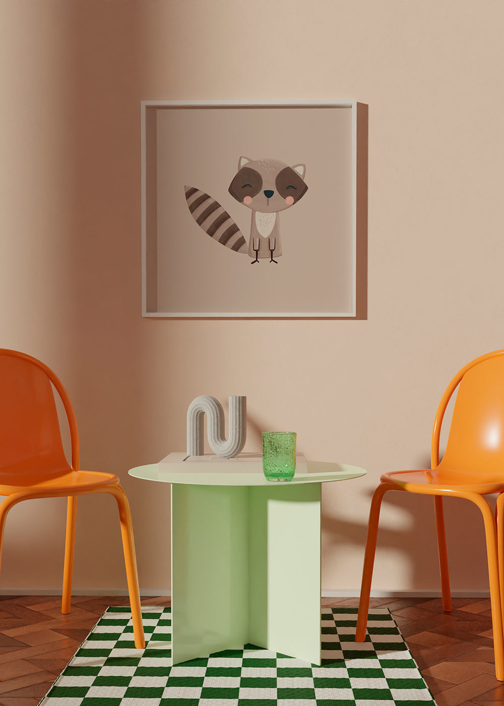 Dětský plakát: usmívající se mýval na béžovém pozadí