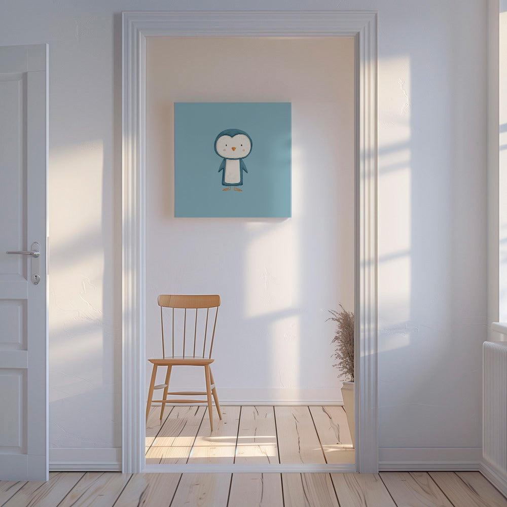 Dílo tučňák ilustrace na modrém pozadí
