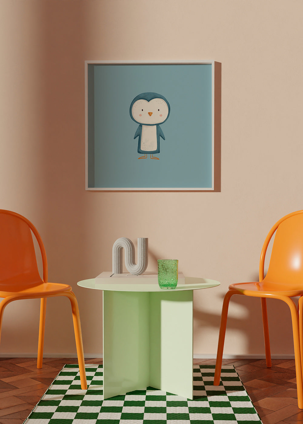 Dílo tučňák ilustrace na modrém pozadí