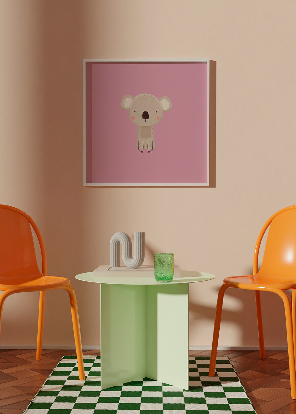 Dětský plakát: minimalistický růžový koala