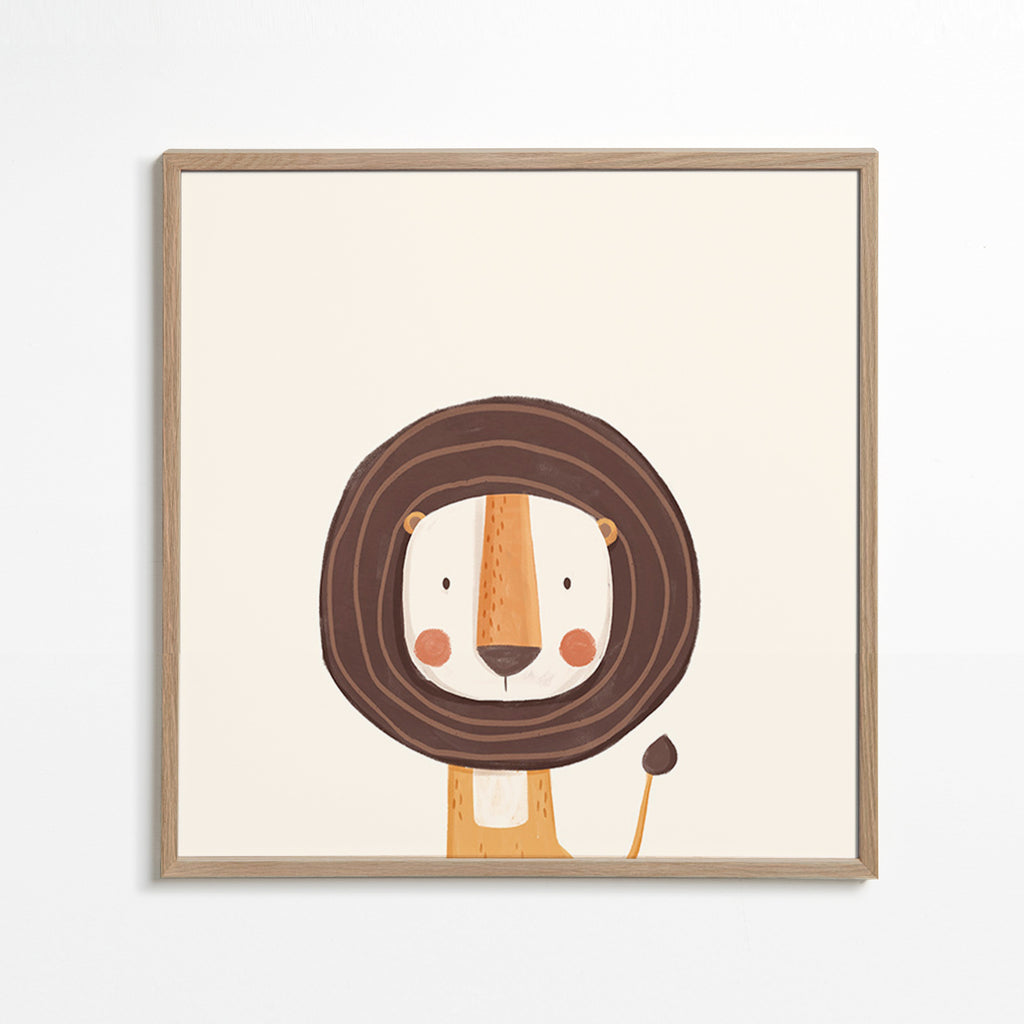 Dětský plakát s usměvavým lvem v minimalistickém stylu