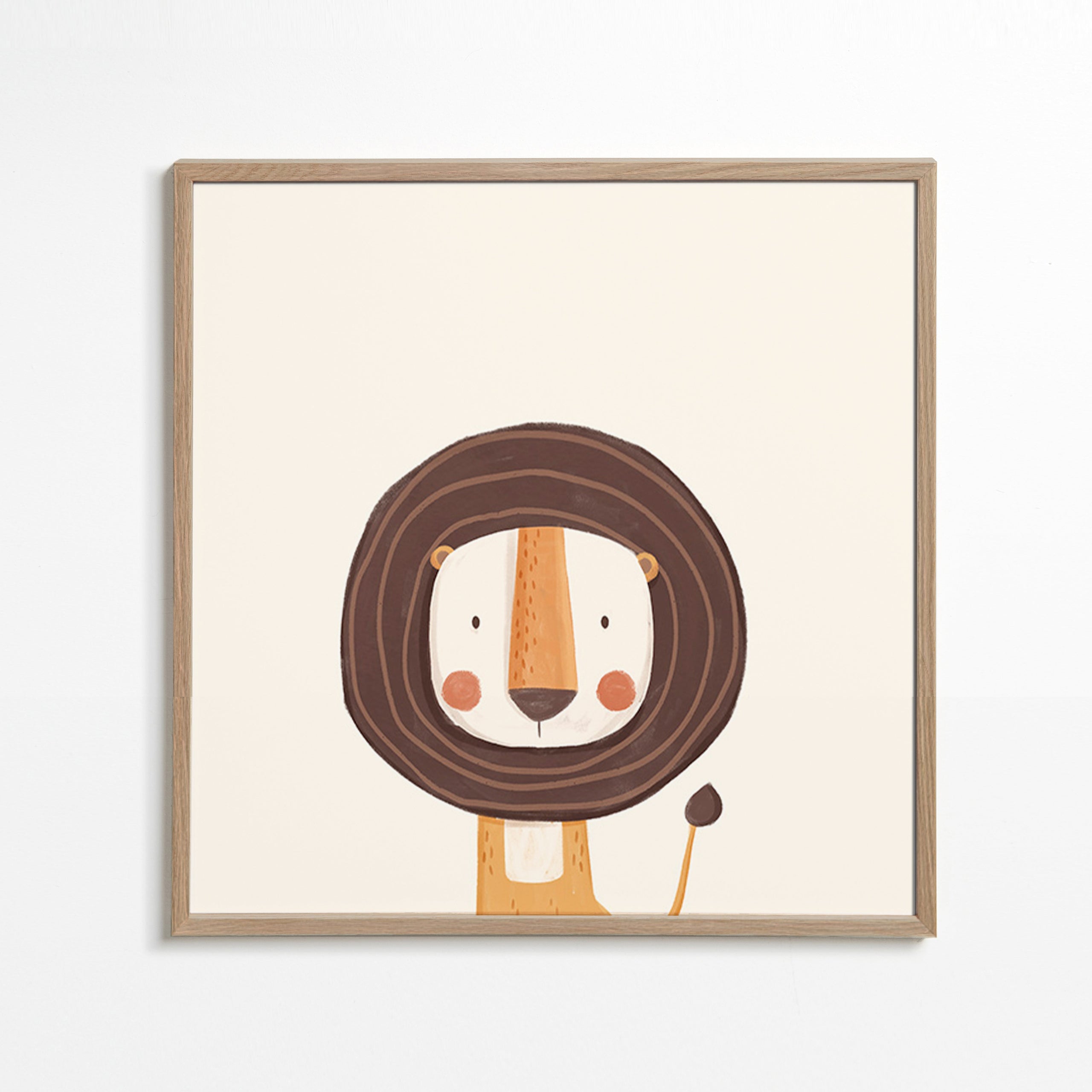 Dětský plakát s usměvavým lvem v minimalistickém stylu
