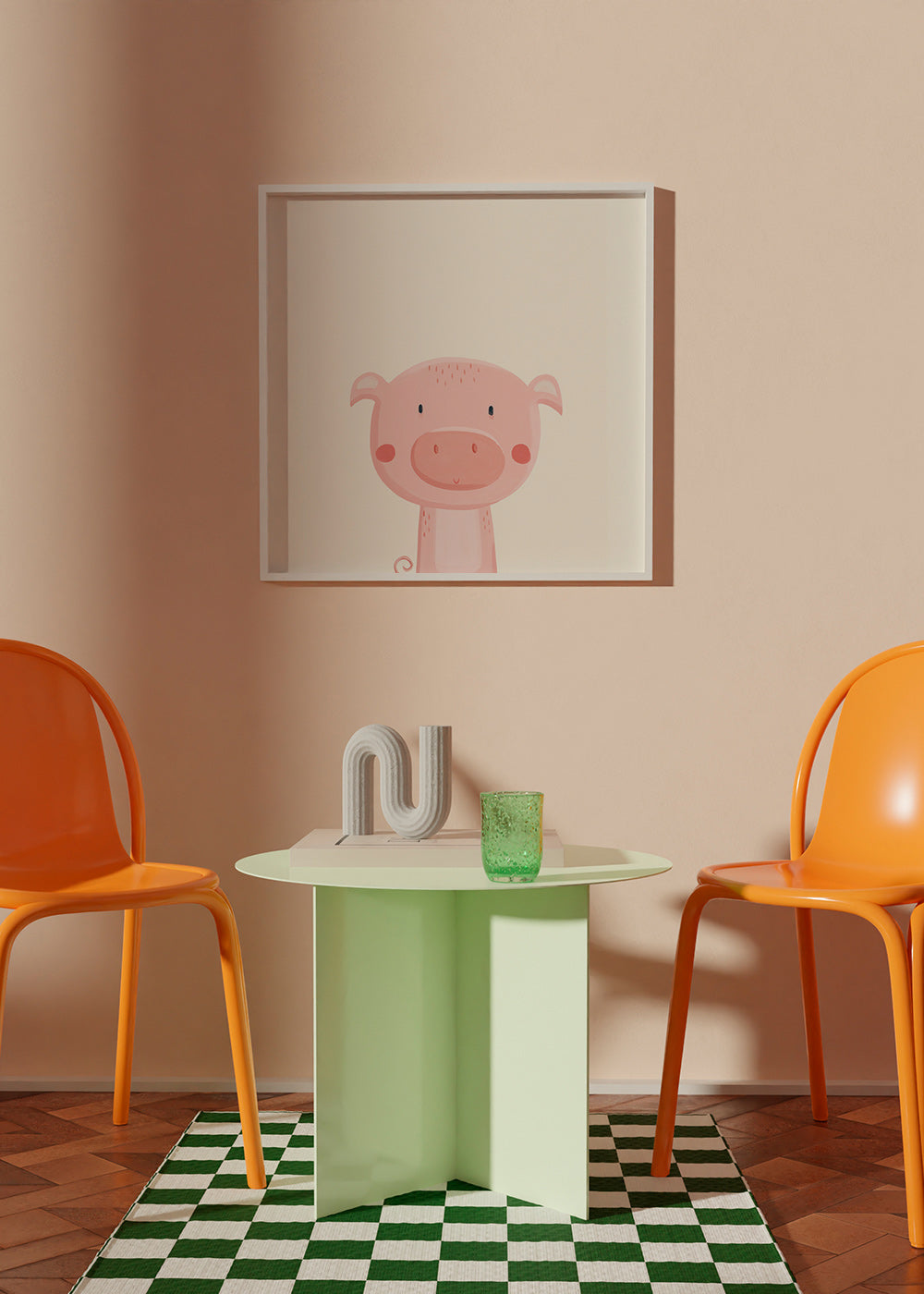 Dětský plakát s roztomilým růžovým prasátkem